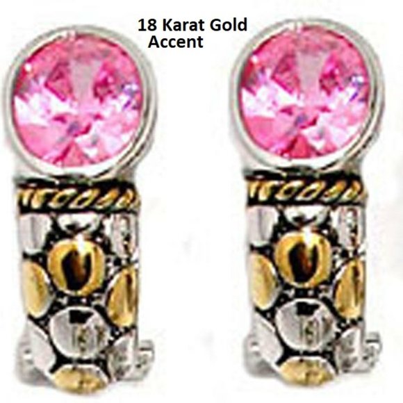 Earrings pink swarovski CZ half hoop cable NWT - Picture 1 of 4